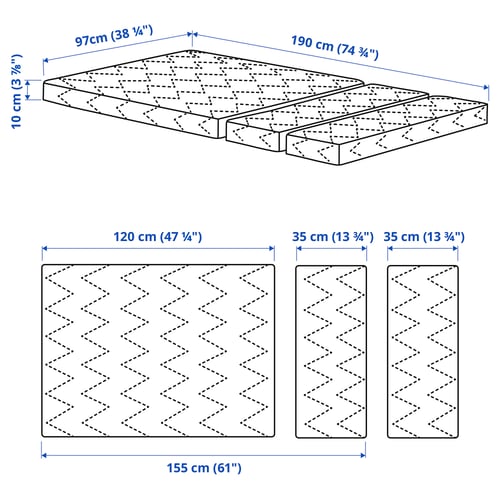 VIMSIG Colchón espuma cama extensible, 97x190 cm
