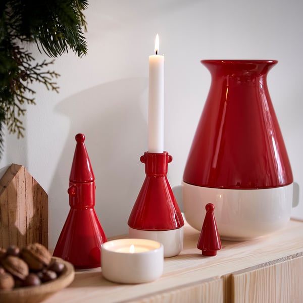 VINTERFINT Tarro con tapa, rojo/blanco, 18 cm