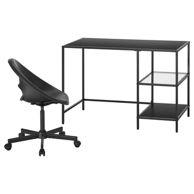 VITTSJÖ / ELDBERGET Escritorio y silla, negro-café/gris oscuro negro