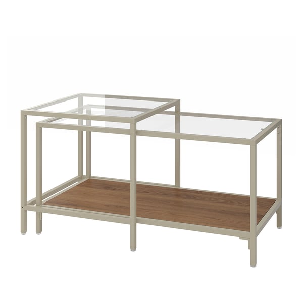 VITTSJÖ Set de 2 mesas, beige claro/vidrio, 90x50 cm