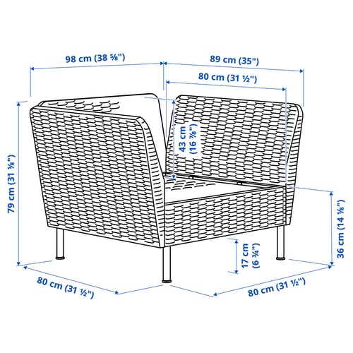 VITTSKÄR Camastro modular, mimbre de plástico gris oscuro