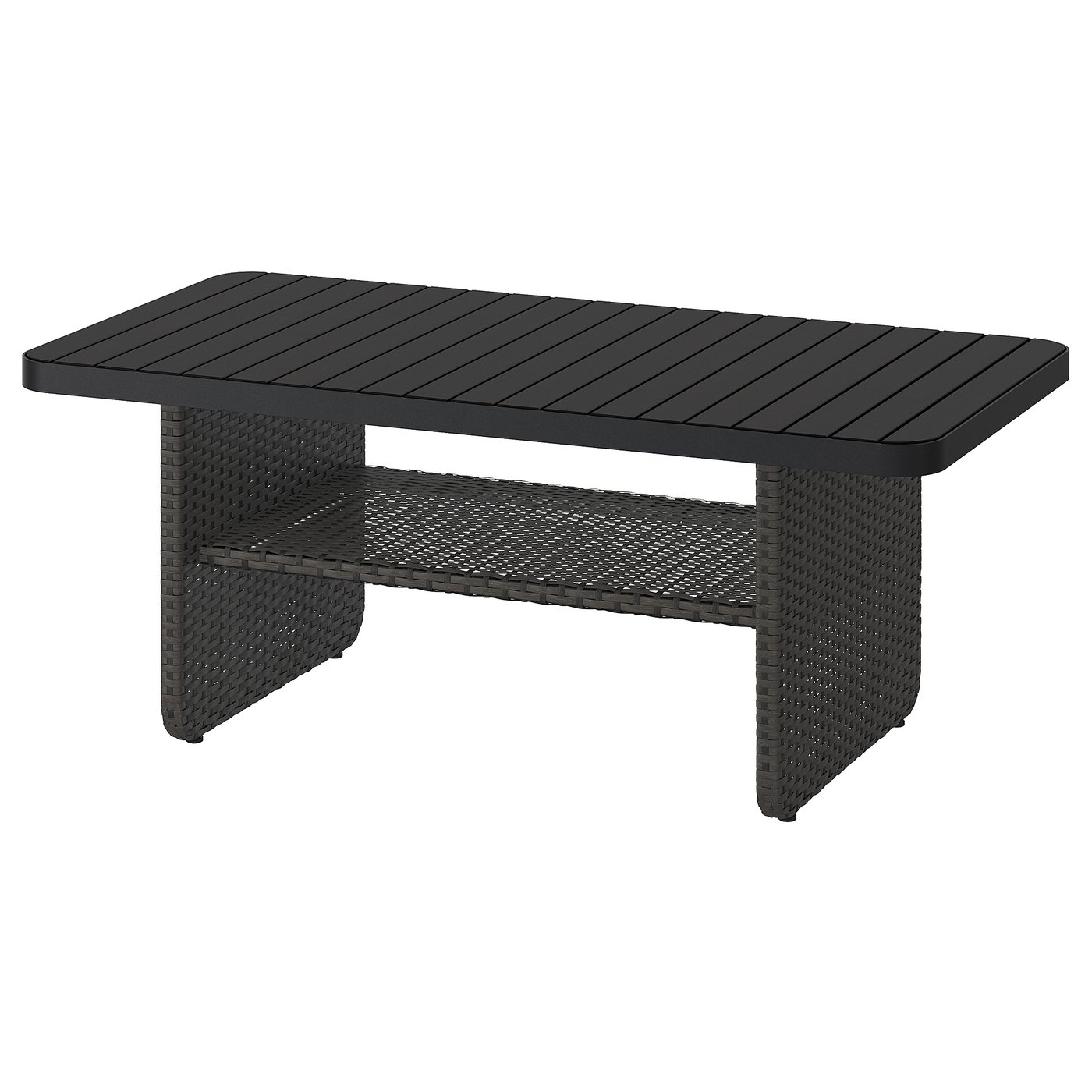 VITTSKÄR Mesa de centro, mimbre de plástico exterior/gris oscuro, 110x58 cm