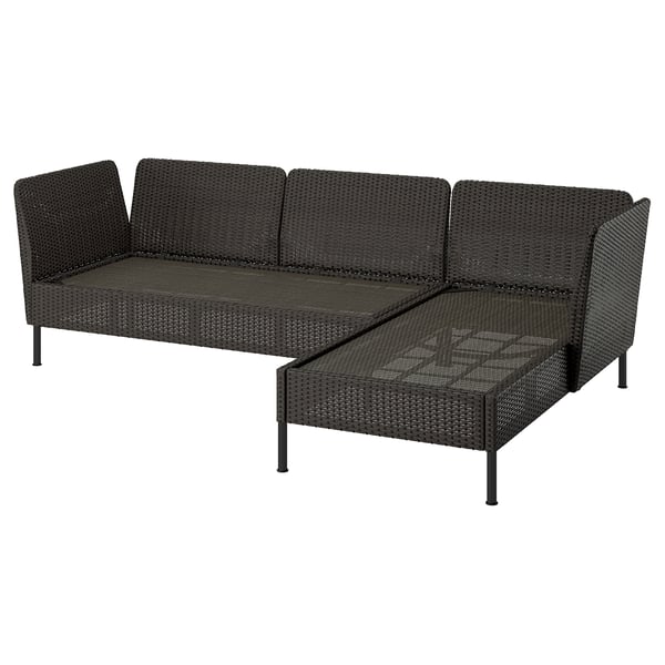 VITTSKÄR Sofá 3 plazas con chaise, Reposabrazos exterior/mimbre de plástico gris oscuro