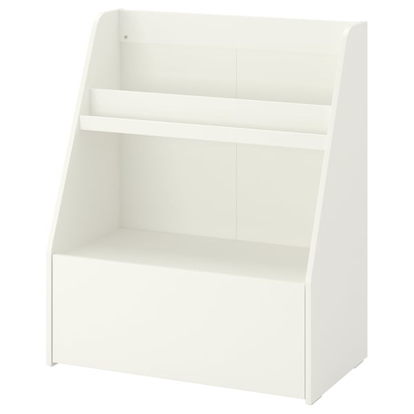 BERGIG white bookcase, 3 levels, open shelves, rounded corners, ideal for kids, minimalist design.