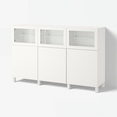 BESTÅ Storage combination with doors, white Lappviken/Sindvik white clear glass, 180x42x112 cm