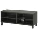 An ikea BESTÅ tv bench in dark gray with adjustable shelves and cable management.