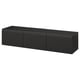 A BESTÅ black tv bench with sleek design, smooth surfaces, and 3 storage compartments.