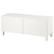 White BESTÅ tv bench, rectangular, two doors, minimalist design, wood material.