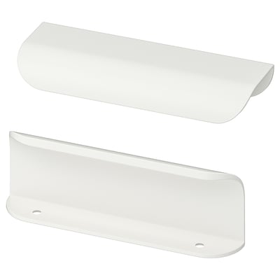 Two white, minimalist, rectangular handle covers with subtle design, placed side by side.