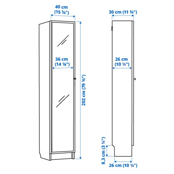 Illustration with measurements for the product: BILLY.