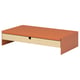A modern orange and bamboo monitor stand with a built-in drawer, designed for ergonomic use and efficient desk organisation.