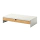 ELLOVEN white aluminium monitor stand with bamboo drawer for workspace organisation.
