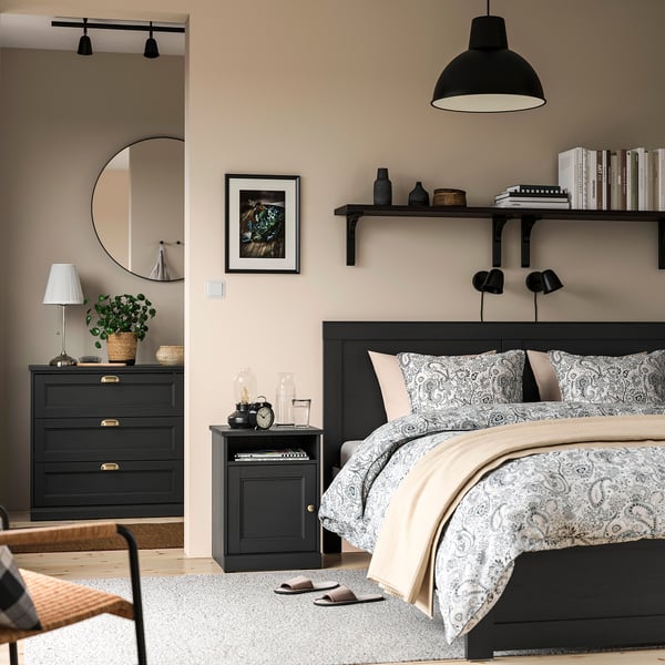 FÅGELFJÄLLET Bedside table, black oak effect, 42x41x56 cm