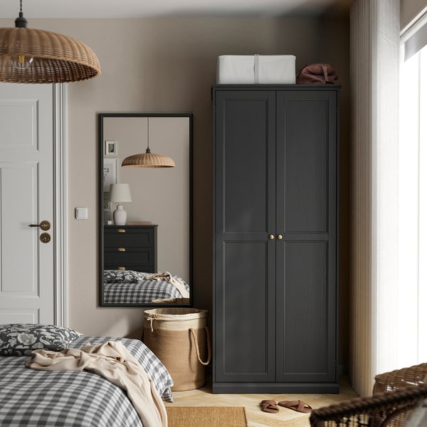FÅGELFJÄLLET Wardrobe with 2 doors, black oak effect, 82x60x194 cm