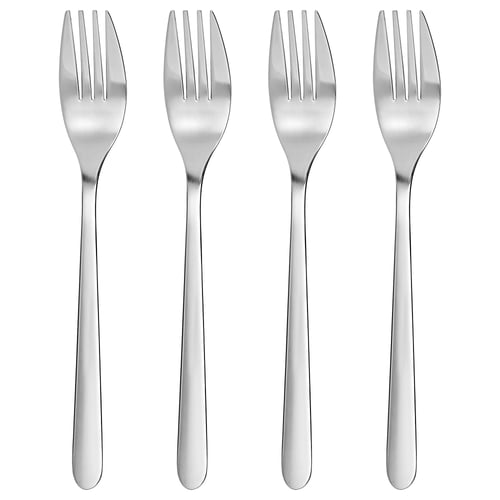 Four FÖRNUFT forks, silver stainless steel, modern.