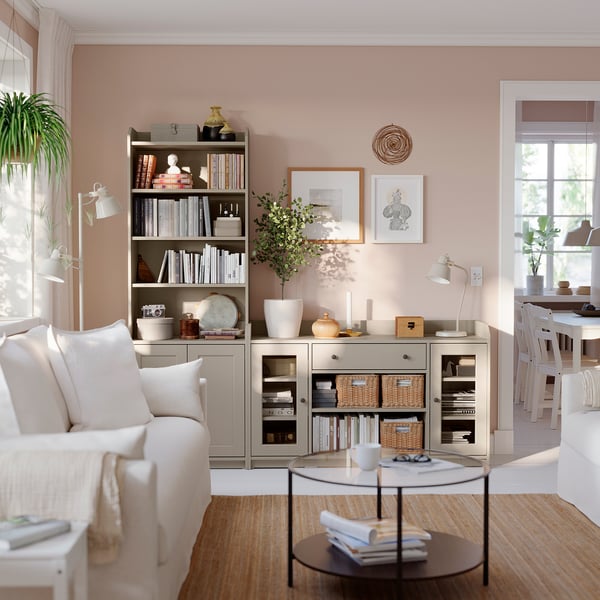 HAUGA Storage combination, beige, 210x46x199 cm