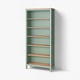 HEMNES bookcase, greenish, wooden shelves, metal frame, rectangular, modern design.