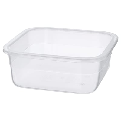 An empty, transparent square plastic container by IKEA 365+.