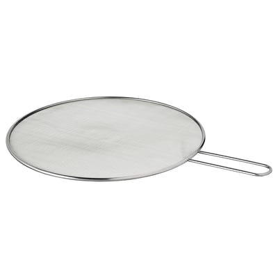 KLOCKREN splatter screen, round, silver, stainless steel mesh, with handle.