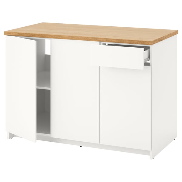 KNOXHULT kitchen module: white cabinet, light wood top. Adjustable, modern design.