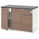 KNOXHULT kitchen island, light brown wood, with dark countertop, two open shelves, and one drawer.