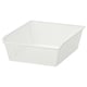 A white KOMPLEMENT metal mesh basket. Rectangular, it’s designed for storing clothes and accessories. The sides have a perforated pattern for airflow.