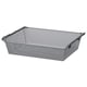 KOMPLEMENT metal mesh basket, grey. Rectangular shape with handles for easy pullout. Air-circulating design for clothes and accessories storage.