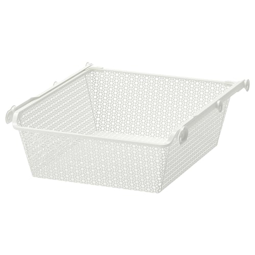 KOMPLEMENT white mesh storage basket, rectangular with handles, ideal for organising clothes and accessories.