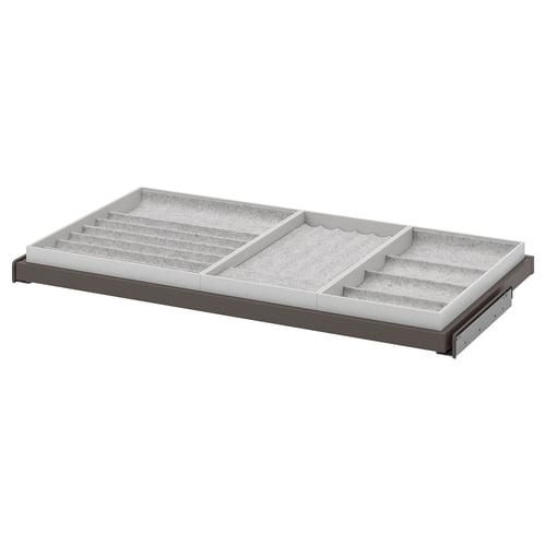 KOMPLEMENT pull-out tray, grey, felt-lined for accessories, divided compartments.