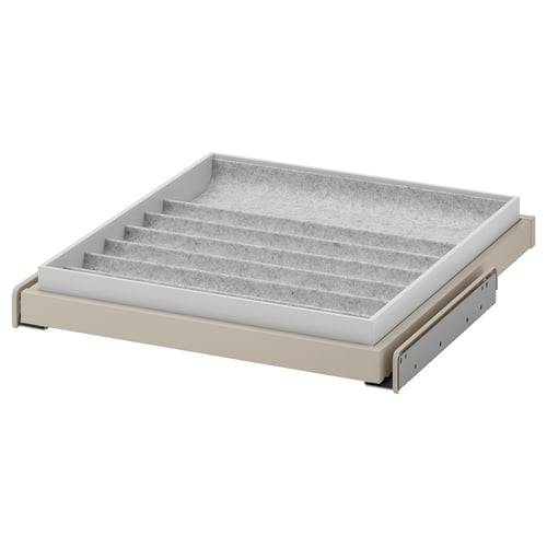 KOMPLEMENT pull-out tray organisation system, cream, fiberboard, rectangular, felt-lined compartments.
