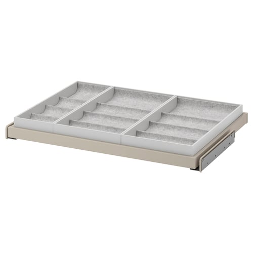 KOMPLEMENT pull-out tray organiser, beige, felt inserts, rectangular, sliding design.