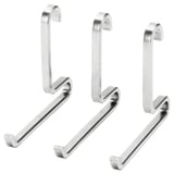Four silver stainless-steel s-hooks; minimalist design, ideal for hanging kitchen utensils.