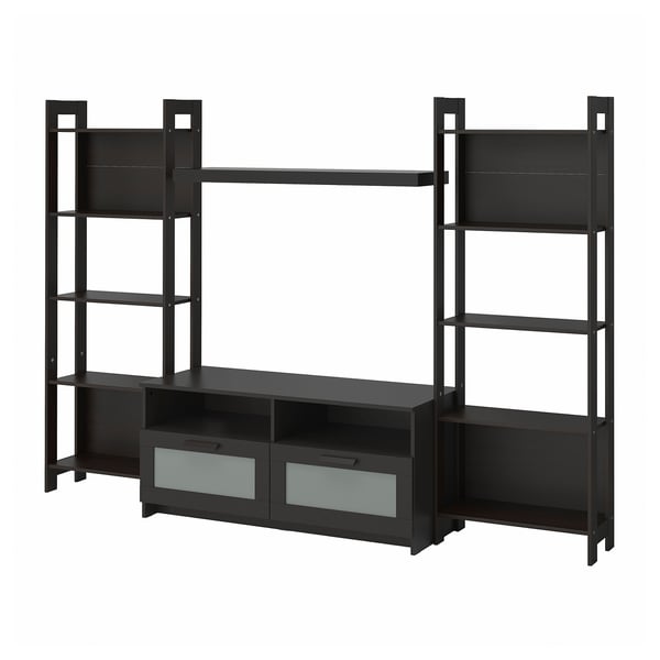 Black LAIVA tv unit set: sleek, modern design with shelves, drawers, and storage.