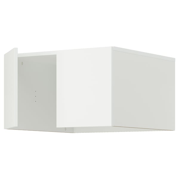 A white LASTARE shelf. Its rectangular, made of particle board with a paper foil finish, and has a simple, minimalist design.
