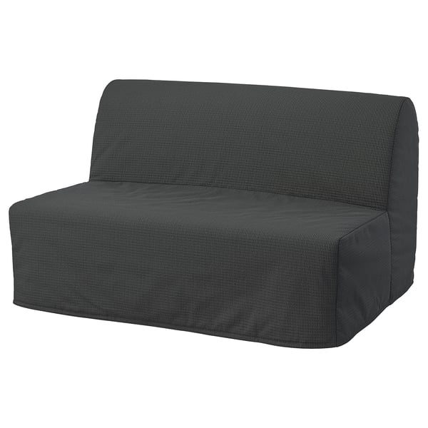 Dark grey LYCKSELE LÖVÅS sofa-bed. Modern, compact design with sleek lines. Upholstered in soft recycled polyester.