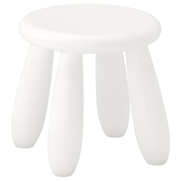 White plastic MAMMUT stool; round, four legs, simple design.