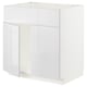 White kitchen cabinet unit, modern design, glossy finish, square shape, with no door.