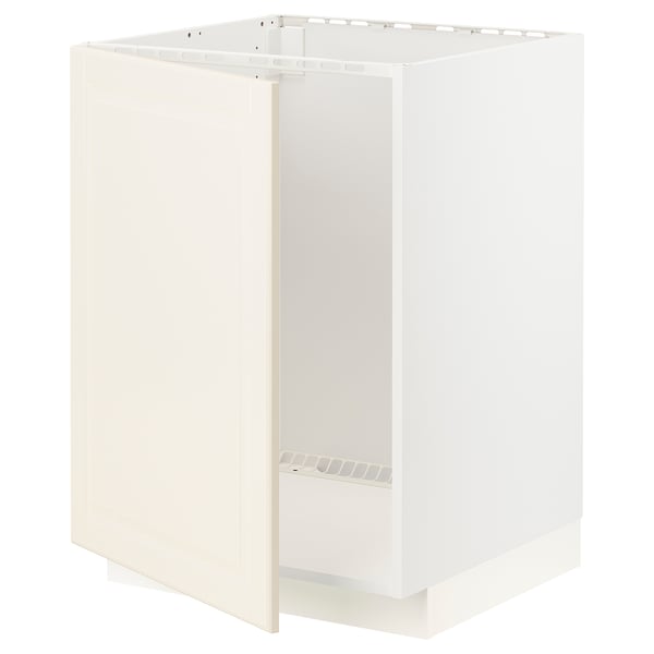 METOD off-white cabinet, modern design, square shape, white fiberboard, steel hinges.