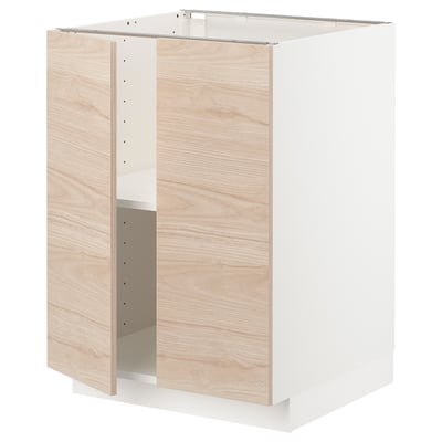 METOD light wood kitchen unit, rectangular shape, white frame, adjustable shelves.