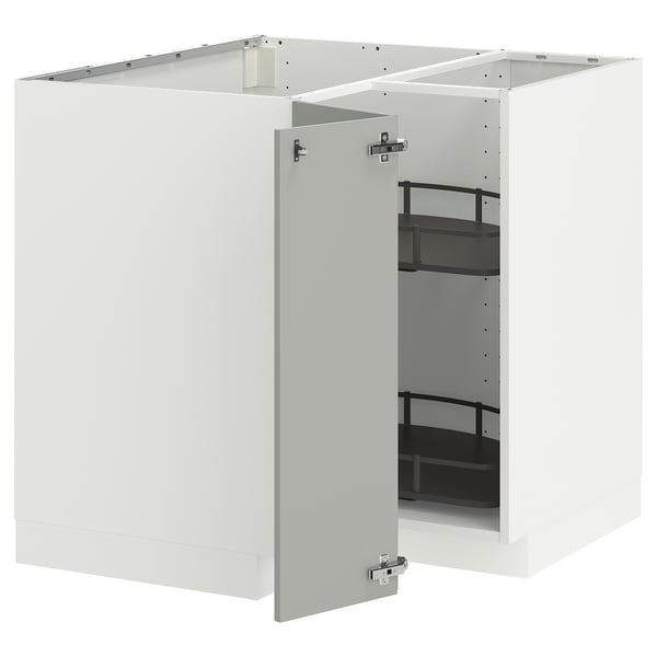METOD kitchen cabinet, light grey, square, with open door, modern design.