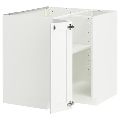 White ikea METOD kitchen unit, rectangular, corner base design, hinged door.
