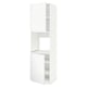 A white METOD kitchen cabinet from IKEA, featuring a sleek design with one open door revealing adjustable shelves.