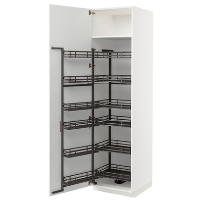 Image shows a METOD kitchen cabinet, white with black pull-out shelves.