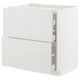 White METOD kitchen cabinet with smooth grey drawers and glossy finish.