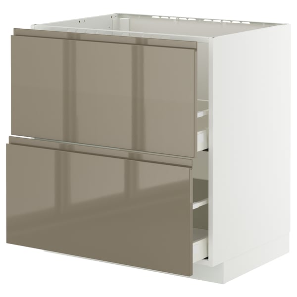 Modern kitchen cabinet: METOD with dark grey-brown glossy fronts, two drawers, sleek design.