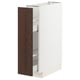 A white ikea METOD kitchen cabinet with a dark brown sinarp wood-trimmed drawer.