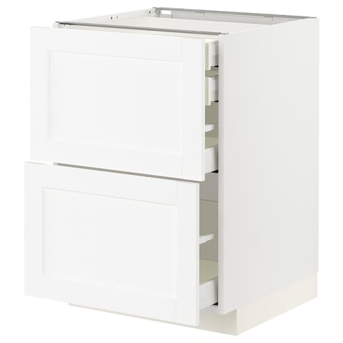 White METOD kitchen cabinet with drawers and doors.