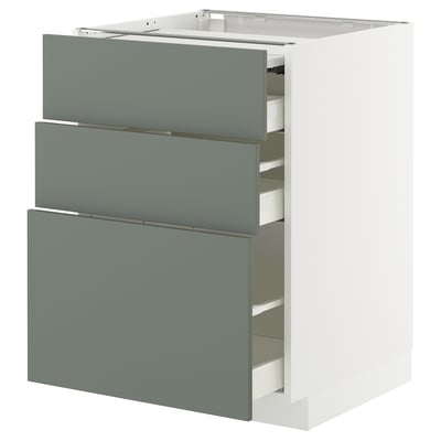 Modern kitchen unit, METOD, white with grey-green drawers.