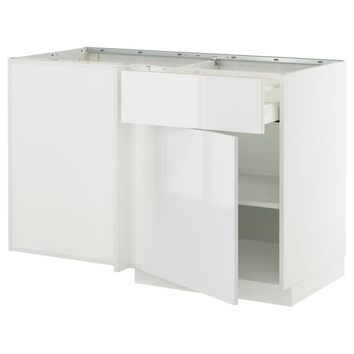 White modern kitchen cabinet, glossy finish, rectangular shape.