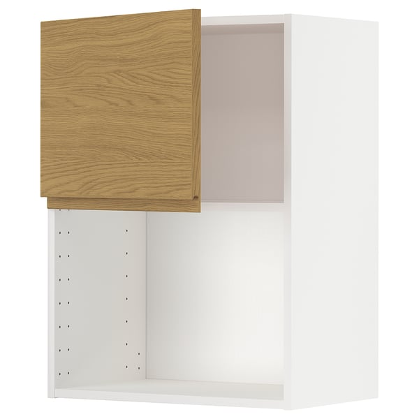 Modern white METOD kitchen cabinet with oak front, no handles.